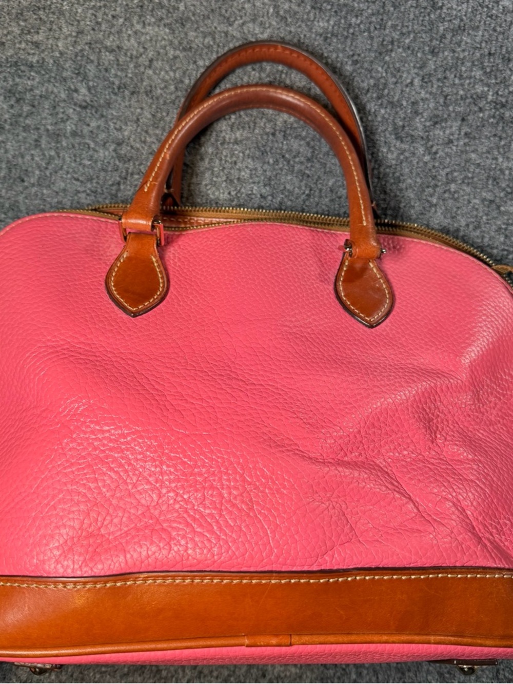 Dooney & Bourke Hot Pink Leather Satchel with Brown Trim - Picture 6 of 13